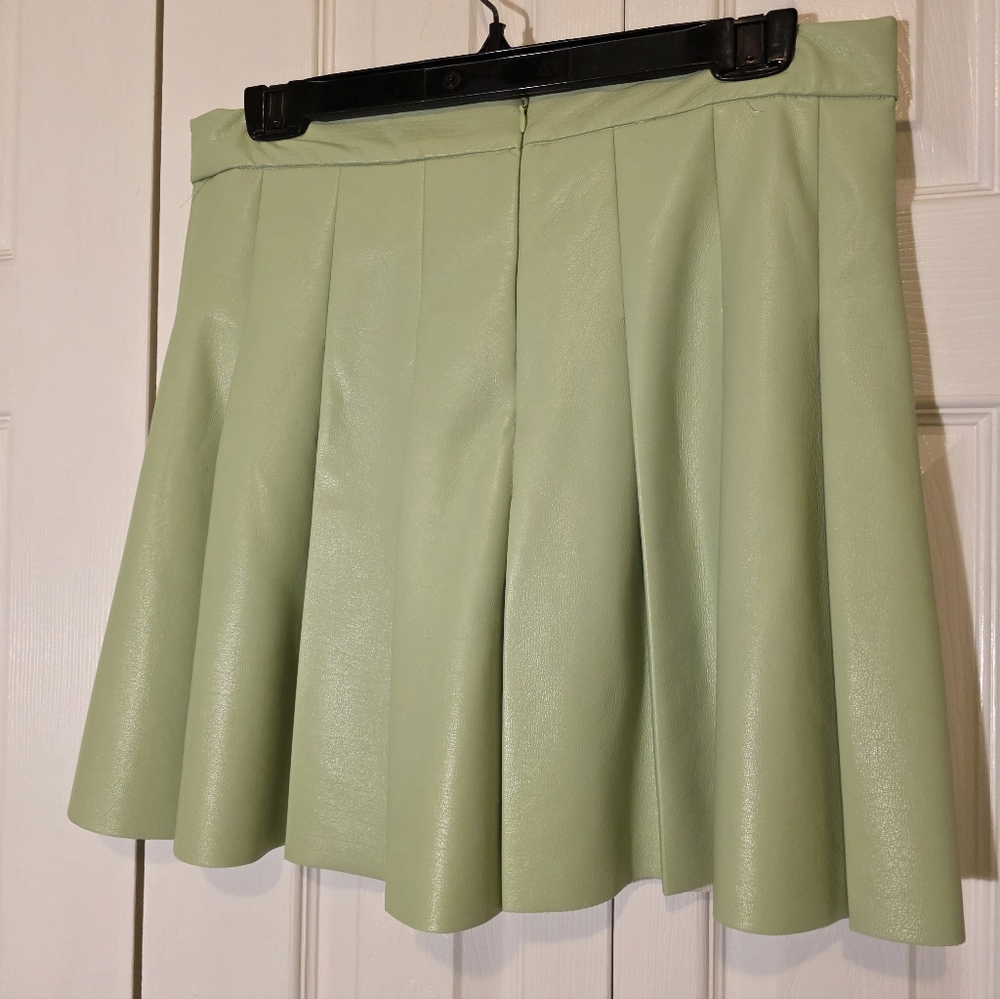Sunday Best Micro Pleated Vegan Leather Skirt In Sagebrush (Mint)Green 12 - Picture 8 of 12